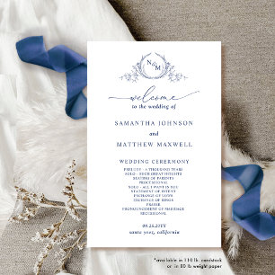 Programa Elegante de Boda Azul de la Marina Monogr
