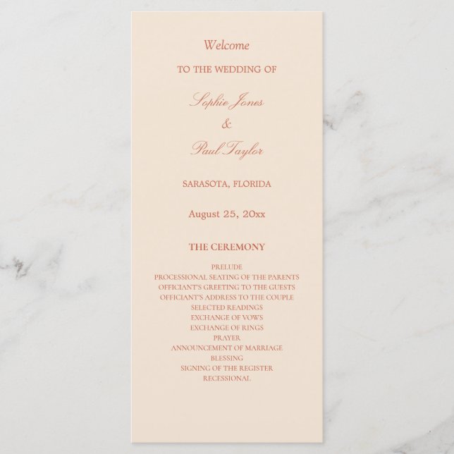 Programa Elegante de Boda con Guión de Terracota (Anverso)