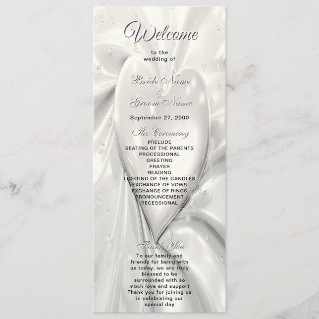 Programa Elegante de Boda de Corazón con Crema Bla (Anverso)
