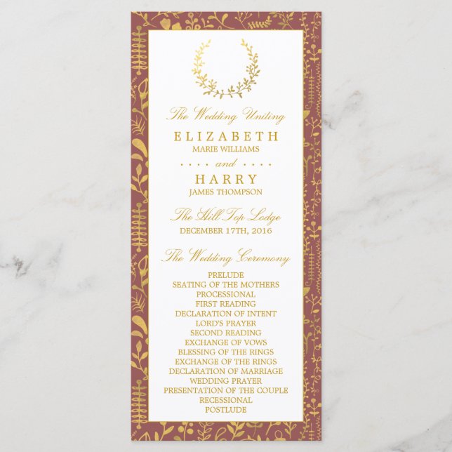 Programa Elegante de Boda de Flor de Oro (Anverso)