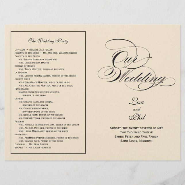 Programa Elegante de Boda de Guión - Blanco y Negr (Anverso)