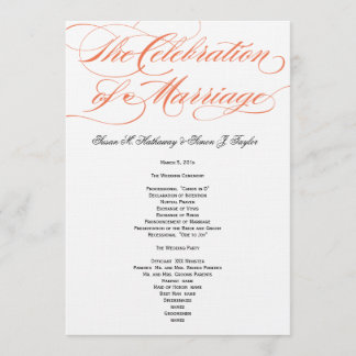 Programa Elegante de Boda de Guión - Naranja