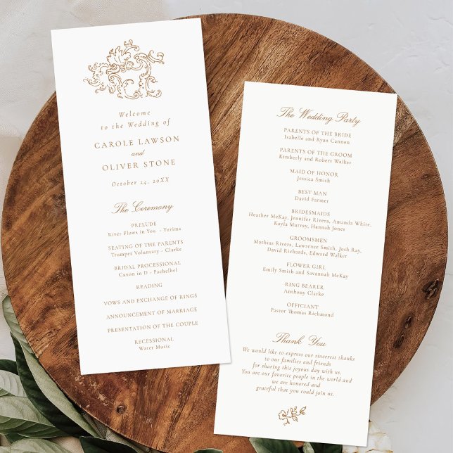 Programa Elegante de Boda de Oro con Ornamento Vin (Subido por el creador)
