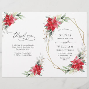 Programa Elegante de Boda de Poinsettia Watercolor