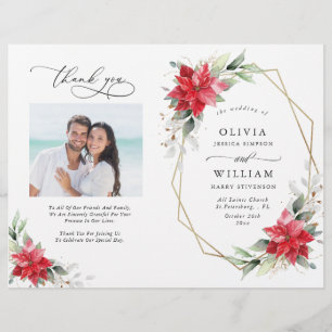 Programa Elegante de Boda de Poinsettia Watercolor