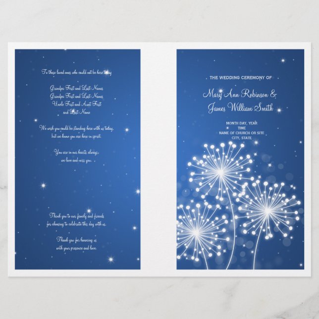 Programa Elegante de Boda Esparkle de verano Sapph (Anverso)