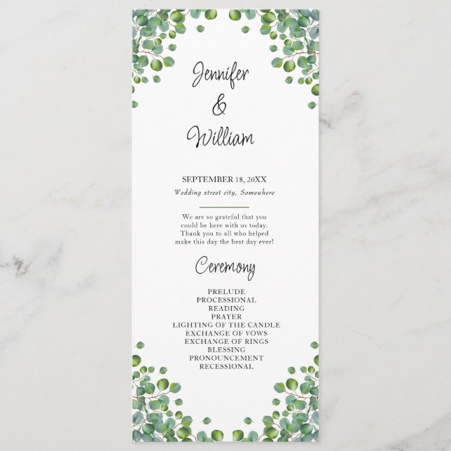 Programa Elegante de Boda Eucalyptus Greenery (Anverso)