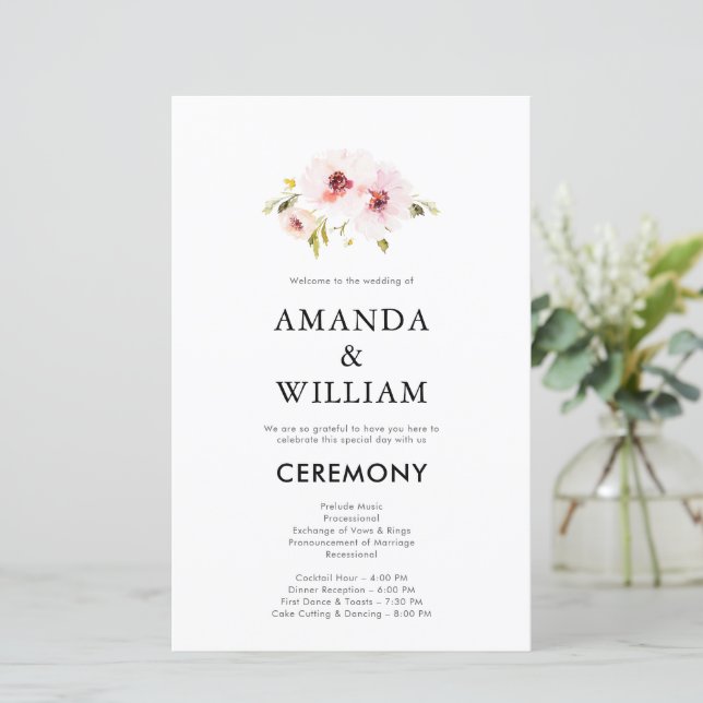 Programa Elegante de Boda Floral (Anverso de pie)