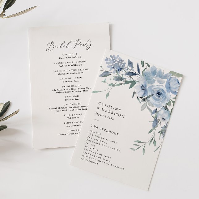 Programa Elegante de Boda Floral Azul Dusty (Subido por el creador)