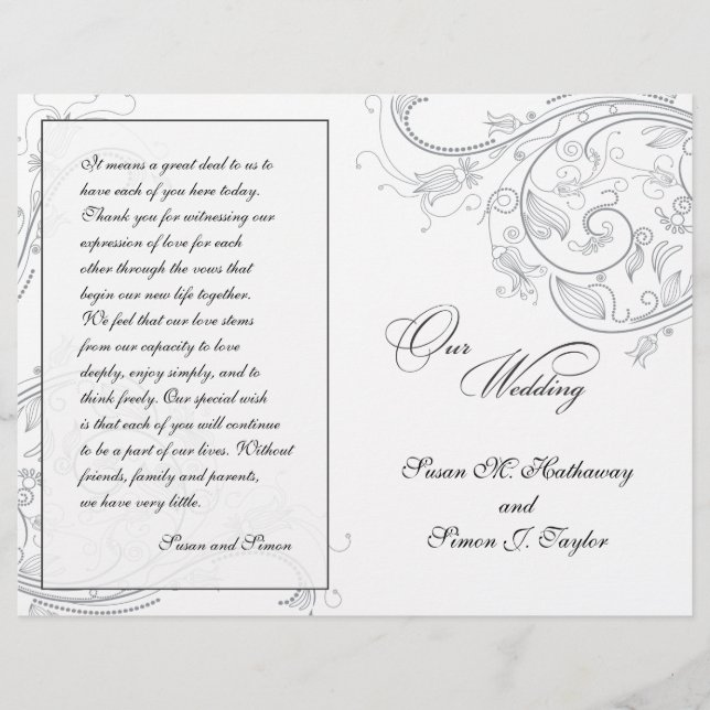 Programa Elegante de Boda Floral Pewter (Anverso)