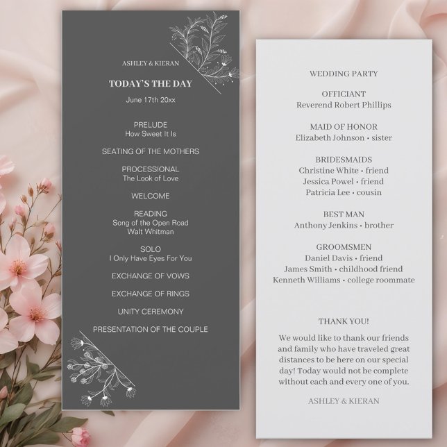 Programa Elegante de Boda Gris de Humo Floral (Subido por el creador)