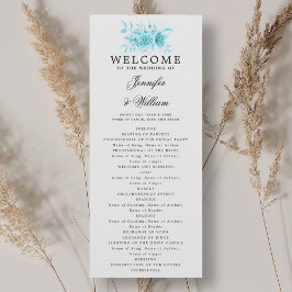Programa Elegante de Boda Guión Floral Turquesa
