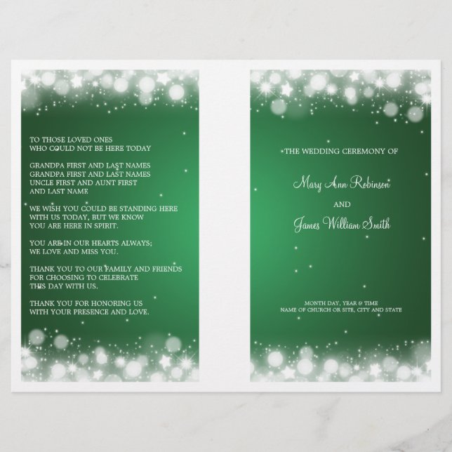 Programa Elegante de Boda Magia Esparkle Verde (Anverso)