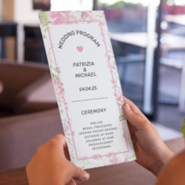 Programa Elegante de Boda Plana Floral Rosa