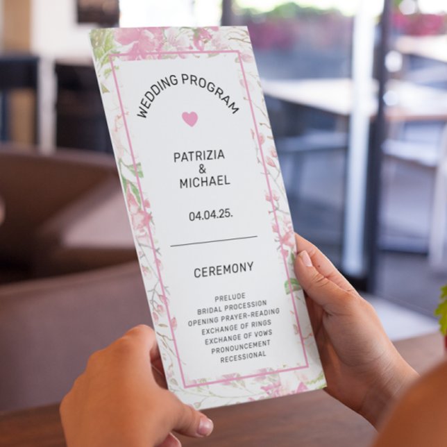 Programa Elegante de Boda Plana Floral Rosa (Subido por el creador)