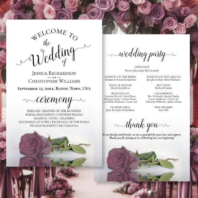 Programa Elegante de Boda Presupuestaria Rosa Polv (Front/Back)
