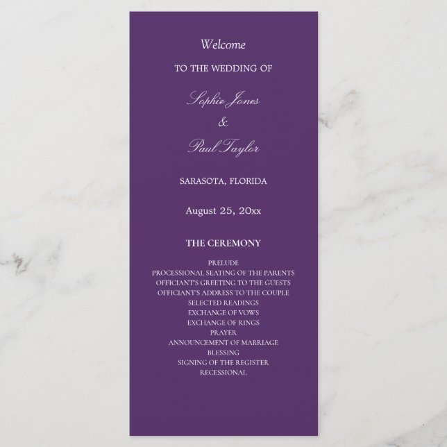 Programa Elegante de Boda Púrpura Oscura (Anverso)
