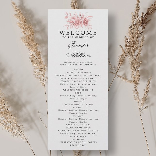 Programa Elegante de Boda Rubor Guión Floral Rosa (Elegant Wedding Program Blush Pink Floral Script )