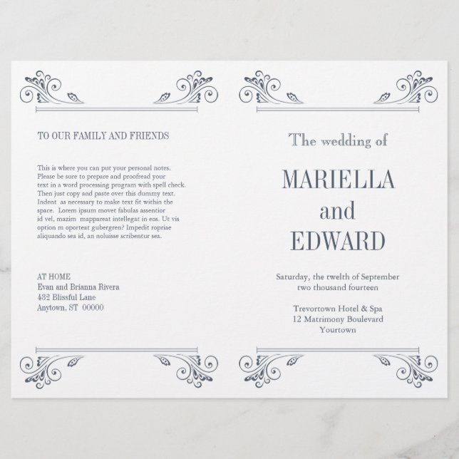 Programa Elegante de Boda Sconce (Anverso)