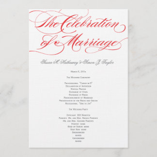 Programa Elegante de Boda Script - Rojo