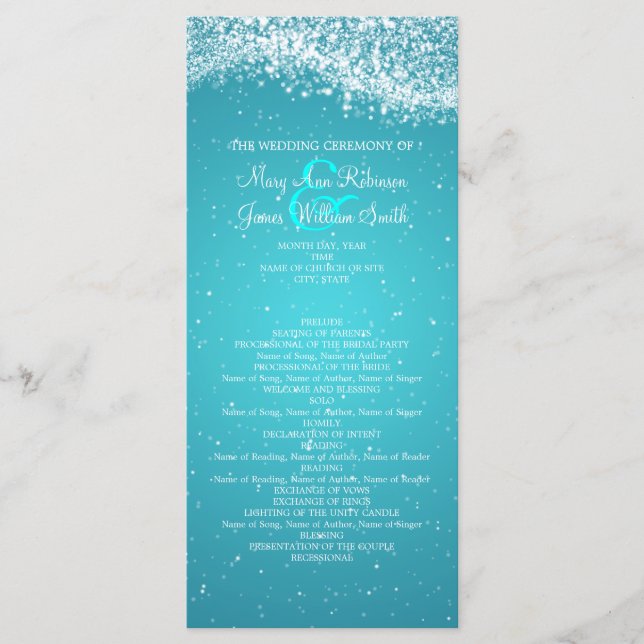 Programa Elegante de Boda Sparkling Wave Blue (Anverso)