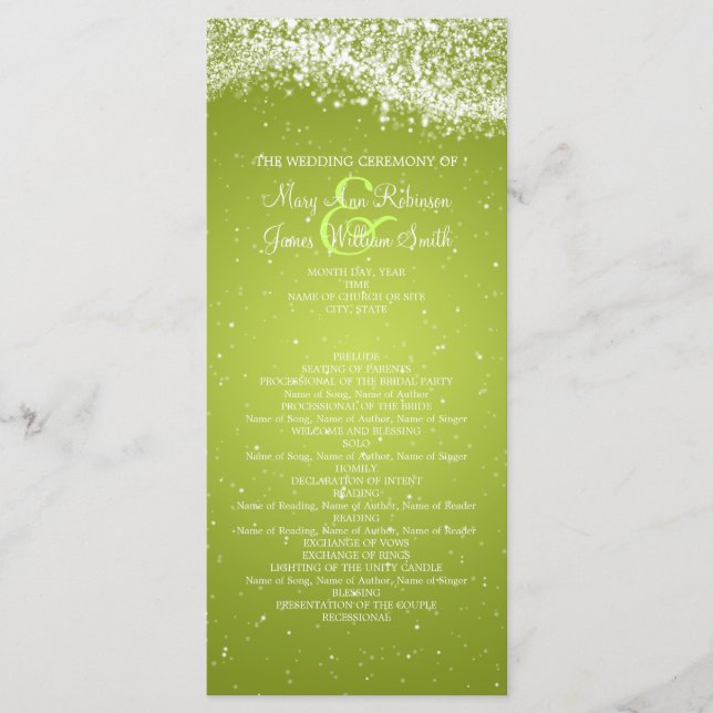Programa Elegante de Boda Sparkling Wave Lime (Anverso)
