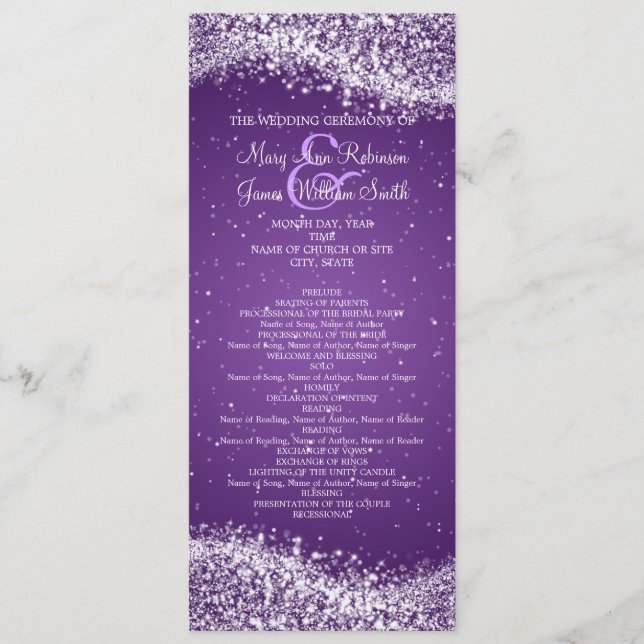 Programa Elegante de Boda Sparkling Wave Purple (Anverso)