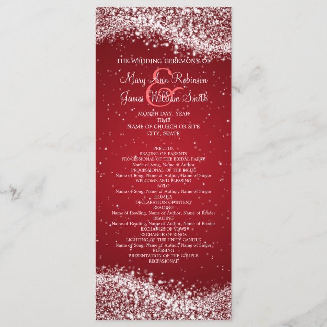 Programa Elegante de Boda Sparkling Wave Red (Anverso)