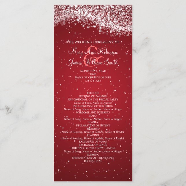 Programa Elegante de Boda Sparkling Wave Red (Anverso)
