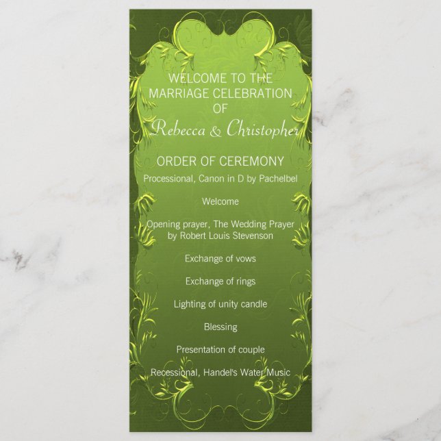 Programa Elegante de Boda Verde (Anverso)