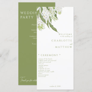 Programa Elegante de Boda Verde de Floral Blanca