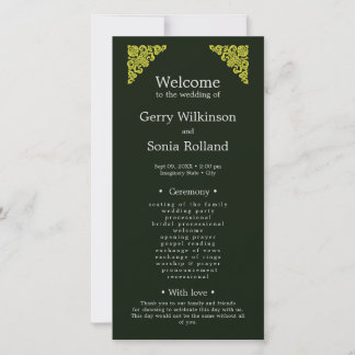 Programa Elegante de Boda Verde y Oro
