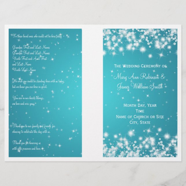 Programa Elegante de Boda Winter Sparkle Blue (Anverso)