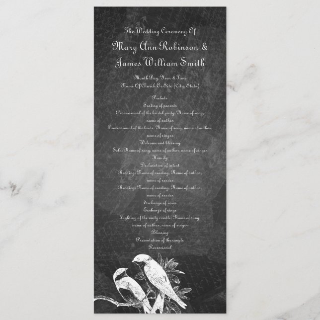 Programa Elegante de Bodas Amor Aves Negro (Anverso)