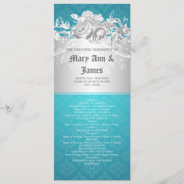 Programa Elegante de Bodas Baroque Flourish Blue (Anverso)