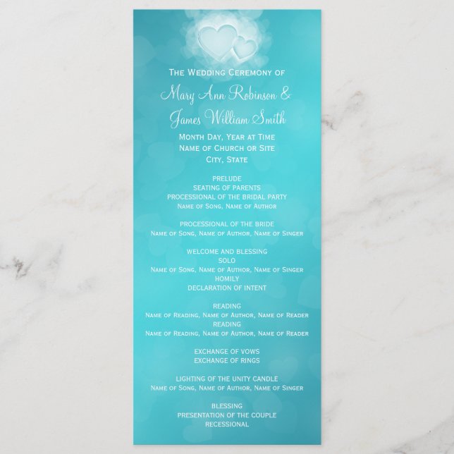 Programa Elegante de Bodas Corazones Modernos Azul (Anverso)