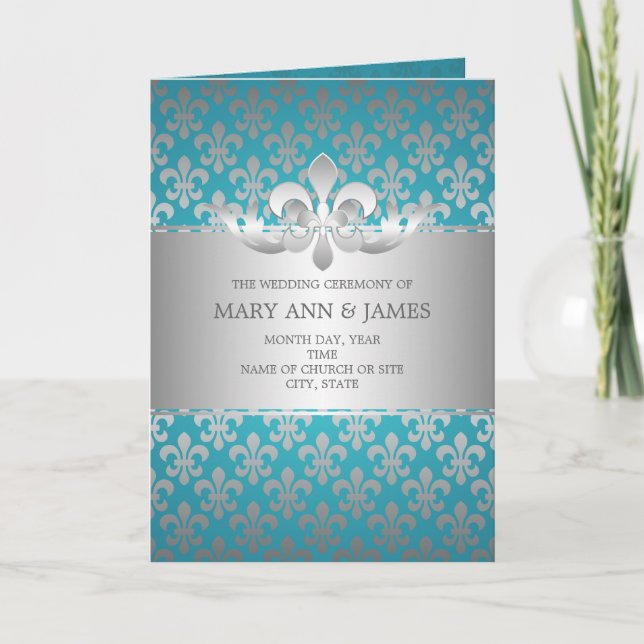 Programa Elegante de Bodas Fleur De Lis Blue (Anverso)