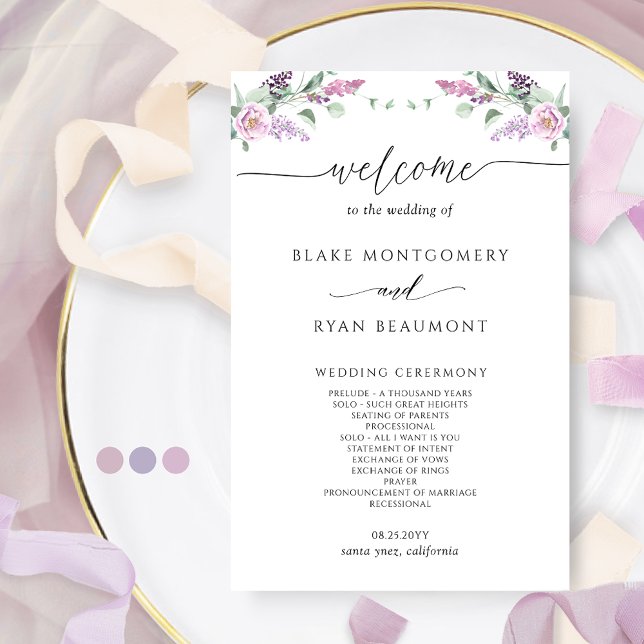 Programa Elegante de Bodas Mauve y Morado Floral (Subido por el creador)