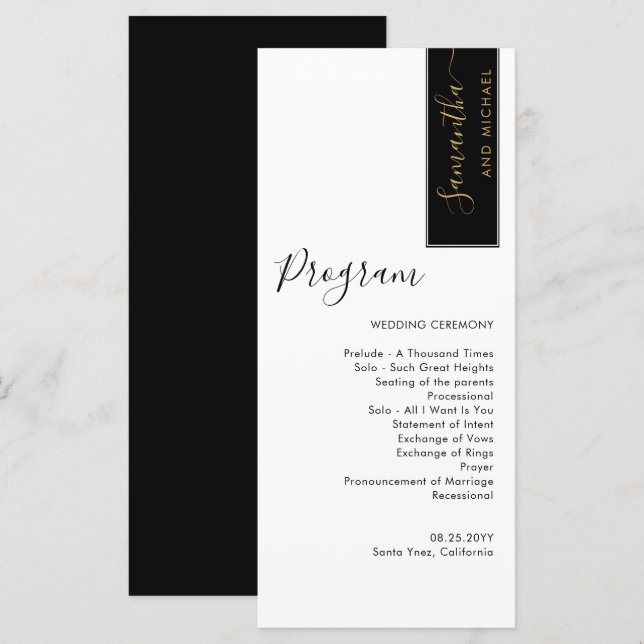 Programa Elegante de Bodas Negras y Personalizadas (Anverso / Reverso)