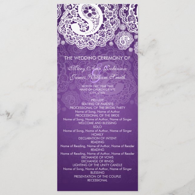 Programa Elegante de Bodas Paisley Lace Purple (Anverso)