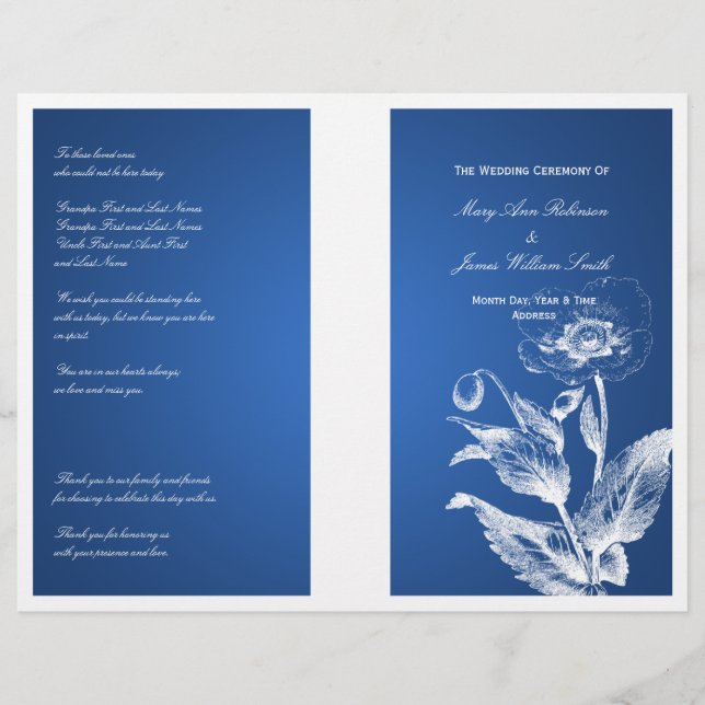 Programa Elegante de Bodas Poppy Blue (Anverso)
