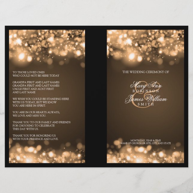 Programa Elegante de Bodas Sparkling Lights Gold (Anverso)