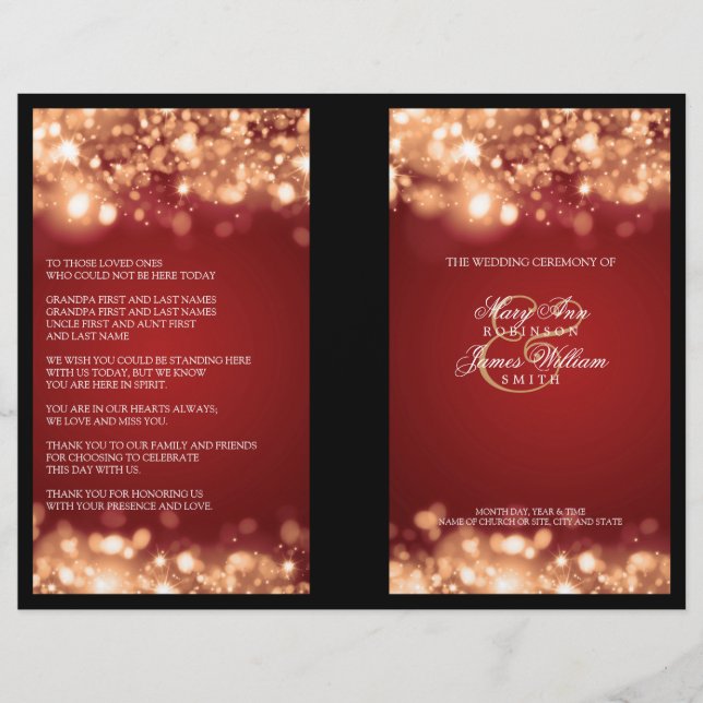 Programa Elegante de Bodas Sparkling Lights Gold (Anverso)