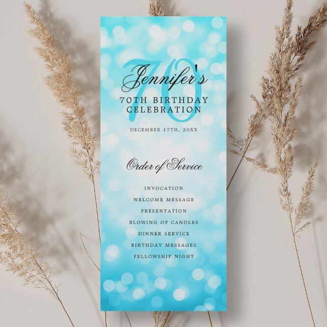 Programa elegante de cumpleaños 70 Turquesa Bokeh (Elegant 70th Birthday Program Turquoise Bokeh)