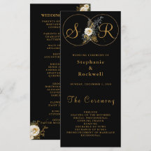 Programa Elegante De Floral De Oro Sobre Boda Negr