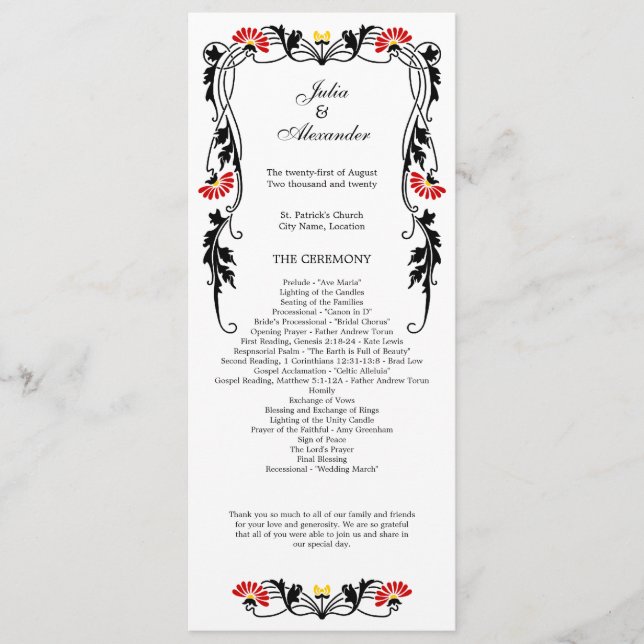 Programa Elegante de Flores y Bodas de Swirls (Anverso)