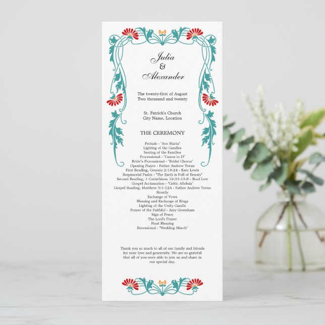Programa Elegante de Flores y Bodas de Swirls (Anverso de pie)