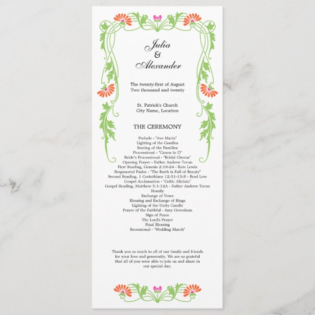 Programa Elegante de Flores y Bodas de Swirls (Anverso)