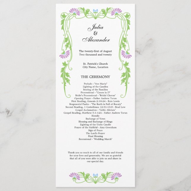 Programa Elegante de Flores y Bodas de Swirls (Anverso)