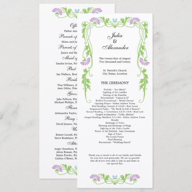Programa Elegante de Flores y Bodas de Swirls (Anverso / Reverso)
